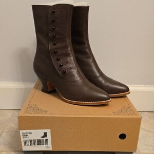 American Duchess Tavistock Brown Victorian Button Up Heeled Boots Size 8.5